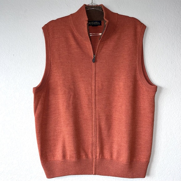 BROOKS BROTHERS Size L Mens Sweater Vest Full Zip Merino Wool Burnt Orange - Picture 1 of 5